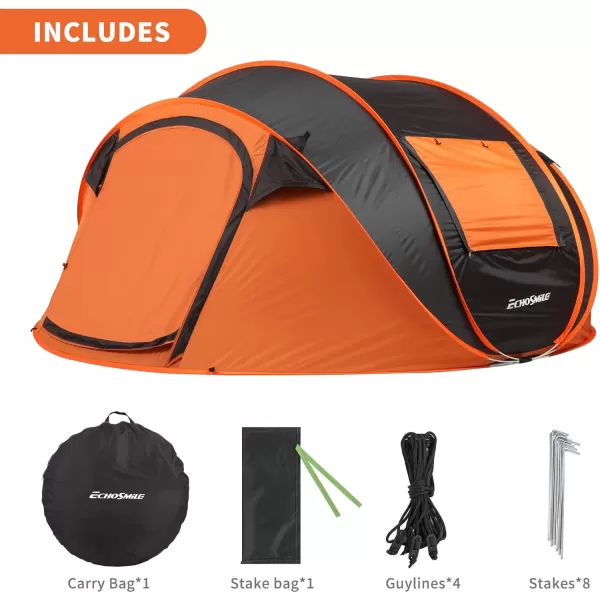 EchoSmile Camping Instant Tent 246810 Person Pop Up Tent Water Resistant Dome Tent Easy Setup for Camping Hiking and Outdoor Portable Tent with Carry Bag for 3 SeasonsBlack  Orange 4 Person