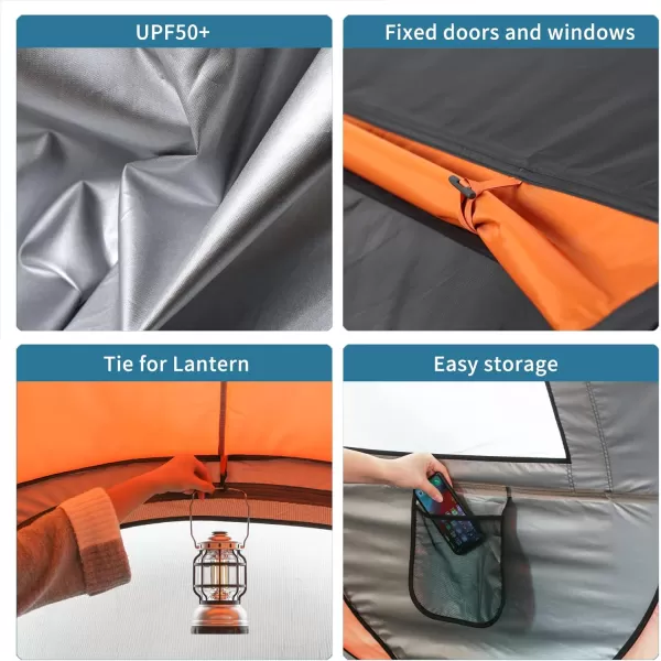 EchoSmile Camping Instant Tent 246810 Person Pop Up Tent Water Resistant Dome Tent Easy Setup for Camping Hiking and Outdoor Portable Tent with Carry Bag for 3 SeasonsBlack  Orange 6 Person
