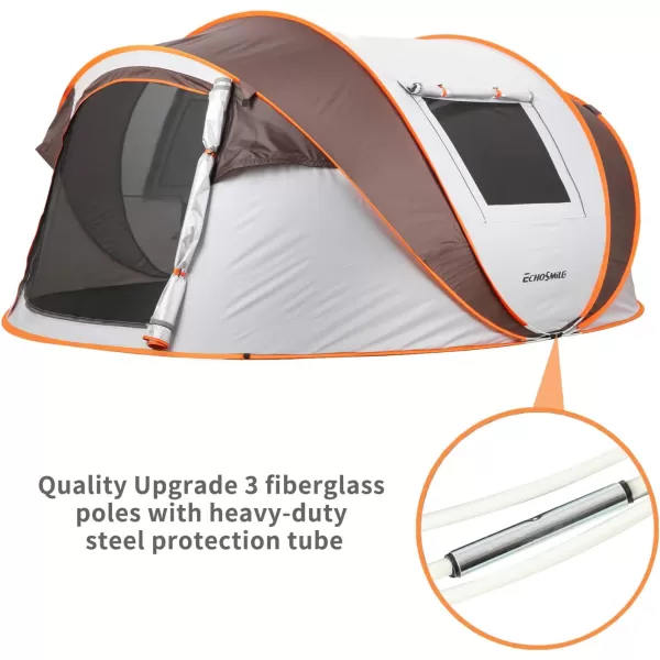 EchoSmile Camping Instant Tent 246810 Person Pop Up Tent Water Resistant Dome Tent Easy Setup for Camping Hiking and Outdoor Portable Tent with Carry Bag for 3 SeasonsWhite  Brown 6 Person