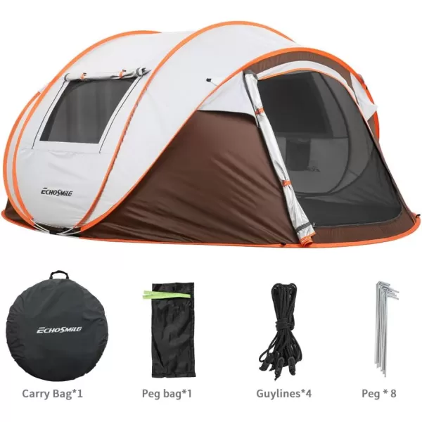 EchoSmile Camping Instant Tent 246810 Person Pop Up Tent Water Resistant Dome Tent Easy Setup for Camping Hiking and Outdoor Portable Tent with Carry Bag for 3 SeasonsWhite  Brown 4 Person
