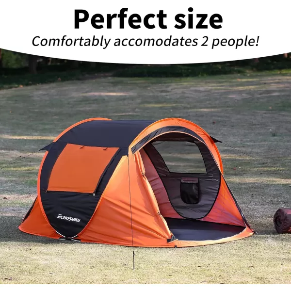 EchoSmile Camping Instant Tent 246810 Person Pop Up Tent Water Resistant Dome Tent Easy Setup for Camping Hiking and Outdoor Portable Tent with Carry Bag for 3 SeasonsBlack  Orange 2 Person