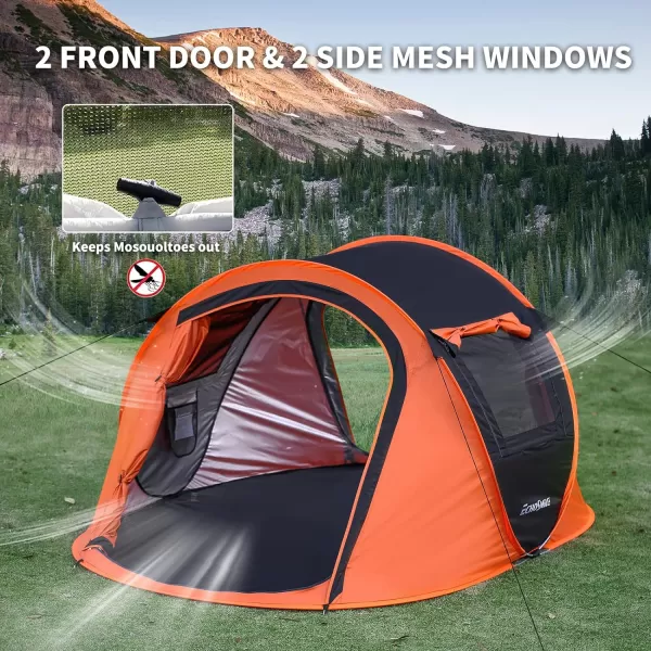 EchoSmile Camping Instant Tent 246810 Person Pop Up Tent Water Resistant Dome Tent Easy Setup for Camping Hiking and Outdoor Portable Tent with Carry Bag for 3 SeasonsBlack  Orange 2 Person