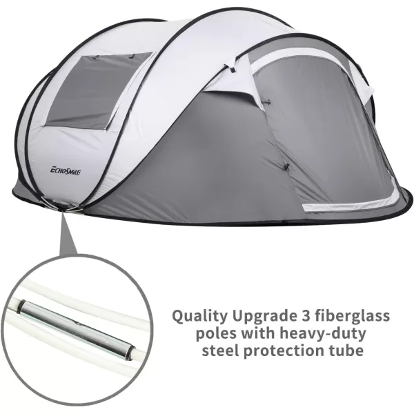 EchoSmile Camping Instant Tent 246810 Person Pop Up Tent Water Resistant Dome Tent Easy Setup for Camping Hiking and Outdoor Portable Tent with Carry Bag for 3 SeasonsWhite  Grey 6 Person