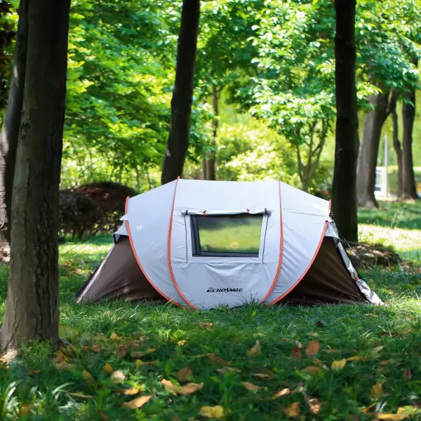 EchoSmile Camping Instant Tent 246810 Person Pop Up Tent Water Resistant Dome Tent Easy Setup for Camping Hiking and Outdoor Portable Tent with Carry Bag for 3 SeasonsWhite  Brown 4 Person