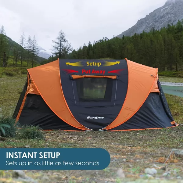 EchoSmile Camping Instant Tent 246810 Person Pop Up Tent Water Resistant Dome Tent Easy Setup for Camping Hiking and Outdoor Portable Tent with Carry Bag for 3 SeasonsBlack  Orange 6 Person
