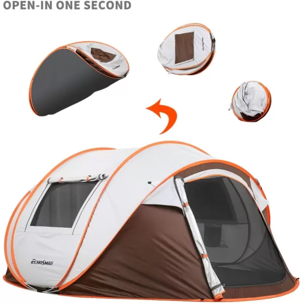 EchoSmile Camping Instant Tent 246810 Person Pop Up Tent Water Resistant Dome Tent Easy Setup for Camping Hiking and Outdoor Portable Tent with Carry Bag for 3 SeasonsWhite  Brown 4 Person