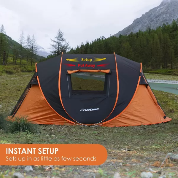 EchoSmile Camping Instant Tent 246810 Person Pop Up Tent Water Resistant Dome Tent Easy Setup for Camping Hiking and Outdoor Portable Tent with Carry Bag for 3 SeasonsBlack  Orange 4 Person