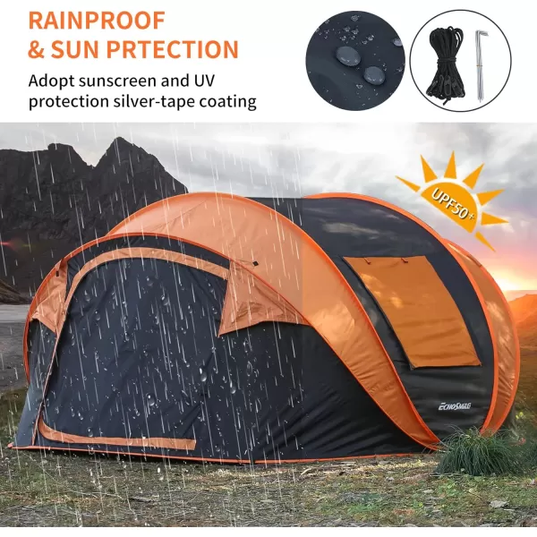 EchoSmile Camping Instant Tent 246810 Person Pop Up Tent Water Resistant Dome Tent Easy Setup for Camping Hiking and Outdoor Portable Tent with Carry Bag for 3 SeasonsBlack  Orange 6 Person