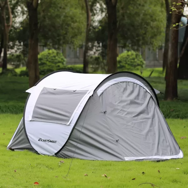 EchoSmile Camping Instant Tent 246810 Person Pop Up Tent Water Resistant Dome Tent Easy Setup for Camping Hiking and Outdoor Portable Tent with Carry Bag for 3 SeasonsWhite  Gray 2 Person