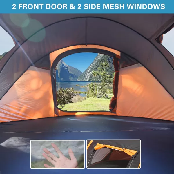 EchoSmile Camping Instant Tent 246810 Person Pop Up Tent Water Resistant Dome Tent Easy Setup for Camping Hiking and Outdoor Portable Tent with Carry Bag for 3 SeasonsBlack  Orange 4 Person