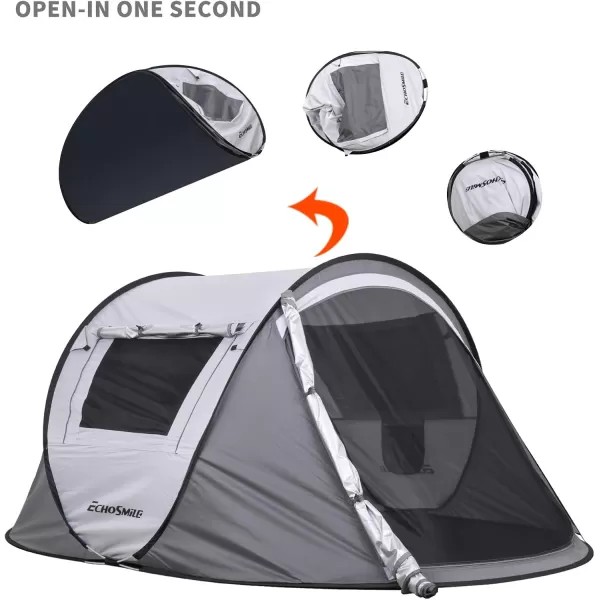 EchoSmile Camping Instant Tent 246810 Person Pop Up Tent Water Resistant Dome Tent Easy Setup for Camping Hiking and Outdoor Portable Tent with Carry Bag for 3 SeasonsWhite  Gray 2 Person