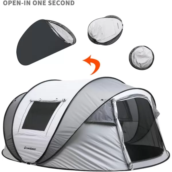 EchoSmile Camping Instant Tent 246810 Person Pop Up Tent Water Resistant Dome Tent Easy Setup for Camping Hiking and Outdoor Portable Tent with Carry Bag for 3 SeasonsWhite  Grey 6 Person