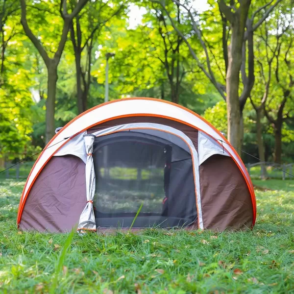 EchoSmile Camping Instant Tent 246810 Person Pop Up Tent Water Resistant Dome Tent Easy Setup for Camping Hiking and Outdoor Portable Tent with Carry Bag for 3 SeasonsWhite  Brown 4 Person