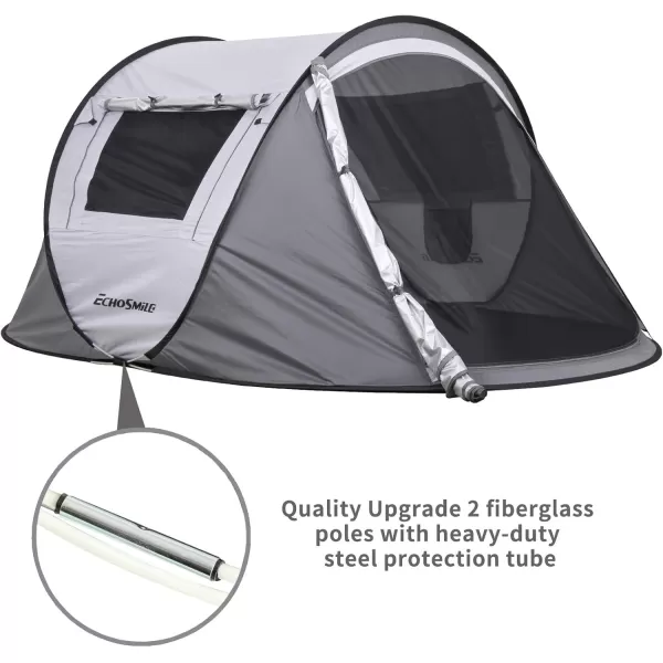 EchoSmile Camping Instant Tent 246810 Person Pop Up Tent Water Resistant Dome Tent Easy Setup for Camping Hiking and Outdoor Portable Tent with Carry Bag for 3 SeasonsWhite  Gray 2 Person