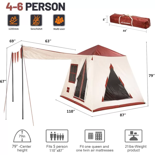 EchoSmile Camping Tent with Vestibule 456 Person Instant Cabin Tent Water Resistant Glamping Tent Easy Setup for Trekking Hiking Outdoor Ultralight Tent with Carry Bag Red Stripped Tent