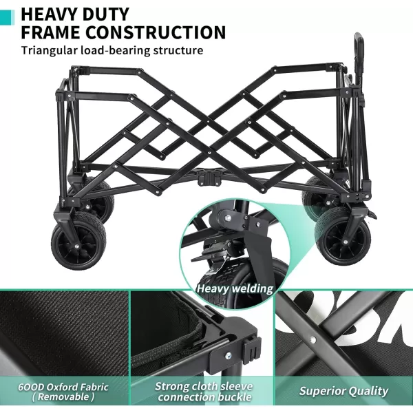 EchoSmile Collapsible Folding Utility Wagon Cart Adjustable Handle 400lb Capacity Black Outdoor UseBlack