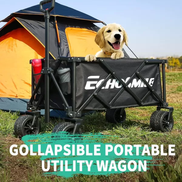 EchoSmile Collapsible Folding Utility Wagon Cart Adjustable Handle 400lb Capacity Black Outdoor UseBlack