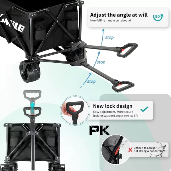 EchoSmile Collapsible Folding Utility Wagon Cart Adjustable Handle 400lb Capacity Black Outdoor UseBlack