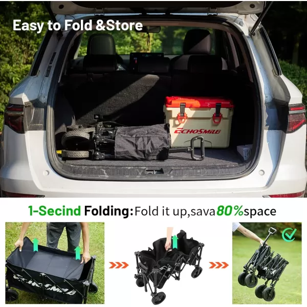 EchoSmile Collapsible Folding Wagon Cart Beach Wagon for Sand with Big Wheels Heavy Duty 300lbs Capacity Utility Wagon Portable Garden Cart with Adjustable Handle Black and OrangeBlack