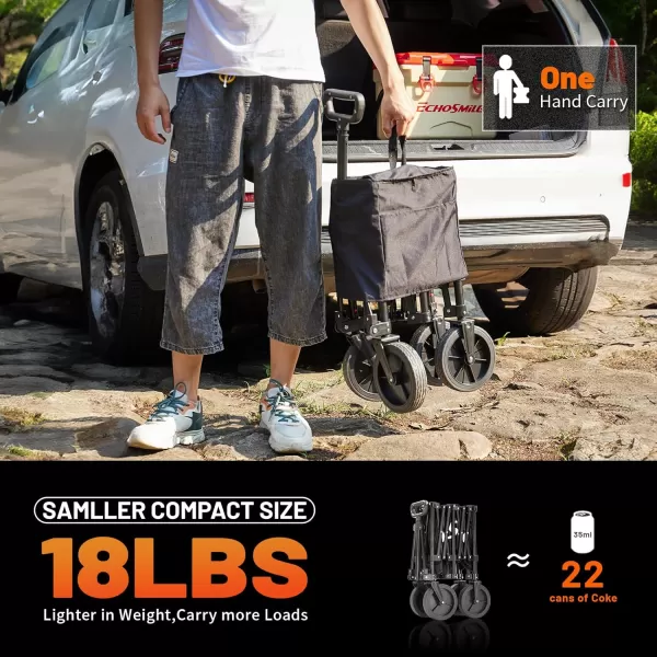 EchoSmile Collapsible Folding Wagon Cart Beach Wagon for Sand with Big Wheels Heavy Duty 300lbs Capacity Utility Wagon Portable Garden Cart with Adjustable Handle Black and OrangeBlack