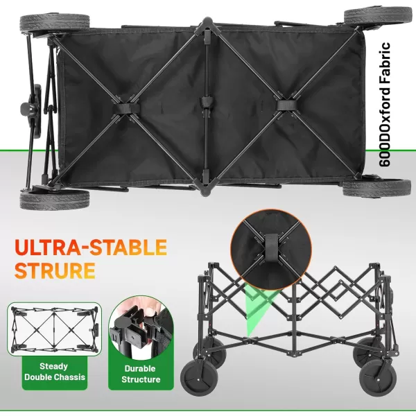 EchoSmile Collapsible Folding Wagon Cart Beach Wagon for Sand with Big Wheels Heavy Duty 300lbs Capacity Utility Wagon Portable Garden Cart with Adjustable Handle Black and OrangeBlack