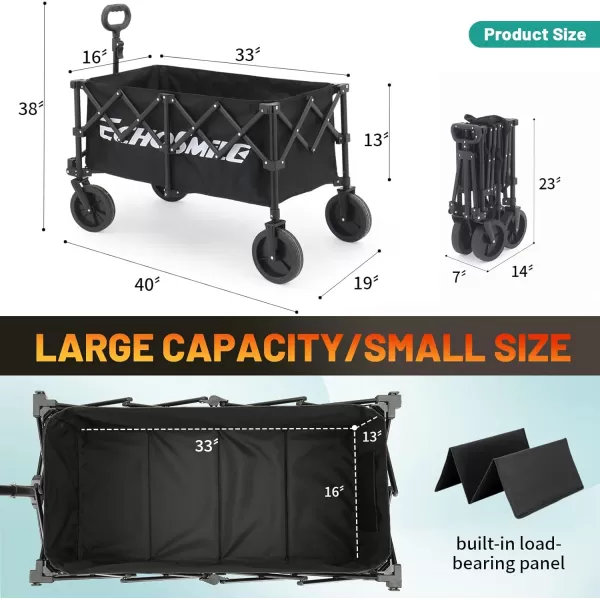 EchoSmile Collapsible Folding Wagon Cart Beach Wagon for Sand with Big Wheels Heavy Duty 300lbs Capacity Utility Wagon Portable Garden Cart with Adjustable Handle Black and OrangeBlack