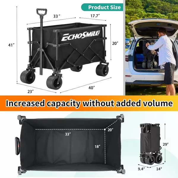 EchoSmile Collapsible Outdoor Utility Wagon Beach Wagon for Sand with Big Wheels Camping Portable Cart Heavy Duty 480lbs Capacity Utility WagonFolding Wagon with Oxford FabricOxford Fabric