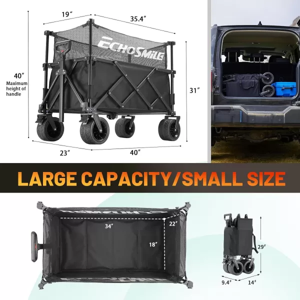 EchoSmile Collapsible Outdoor Utility Wagon Beach Wagon for Sand with Big Wheels Camping Portable Cart Heavy Duty 480lbs Capacity Utility WagonFolding Wagon with Oxford FabricMesh Fabric