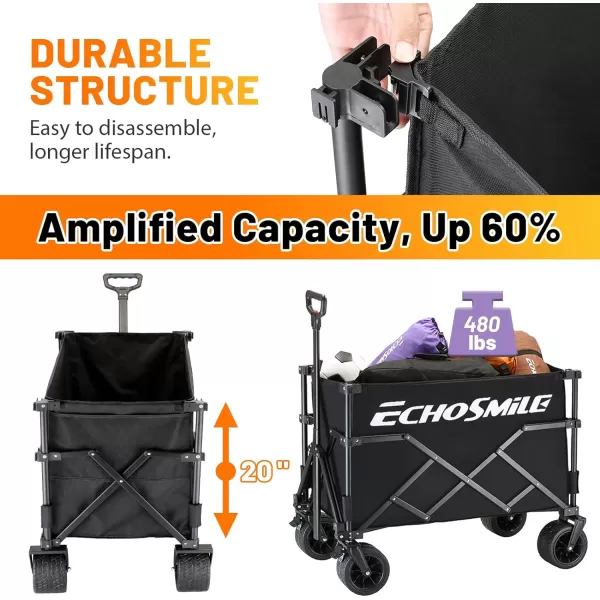 EchoSmile Collapsible Outdoor Utility Wagon Beach Wagon for Sand with Big Wheels Camping Portable Cart Heavy Duty 480lbs Capacity Utility WagonFolding Wagon with Oxford FabricOxford Fabric