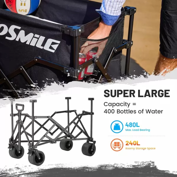 EchoSmile Collapsible Outdoor Utility Wagon Beach Wagon for Sand with Big Wheels Camping Portable Cart Heavy Duty 480lbs Capacity Utility WagonFolding Wagon with Oxford FabricOxford Fabric