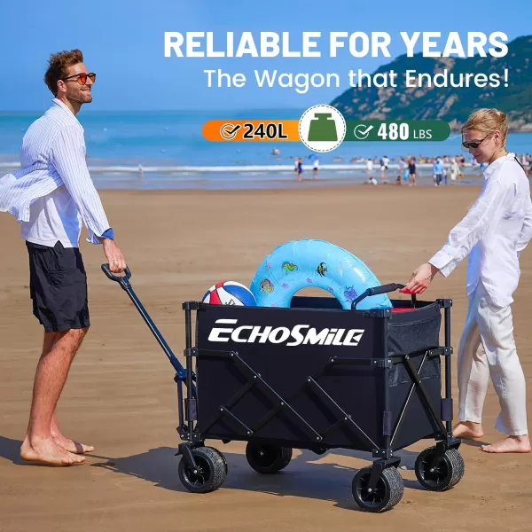EchoSmile Collapsible Outdoor Utility Wagon Beach Wagon for Sand with Big Wheels Camping Portable Cart Heavy Duty 480lbs Capacity Utility WagonFolding Wagon with Oxford FabricOxford Fabric