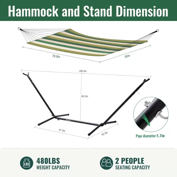 EchoSmile Double Hammock with Detachable Stand  Heavy Duty 2 Person Hammock  480 lbs Capacity  Adjustable Hooks  Durable Steel Frame for IndoorOutdoor Use  BlueGreen