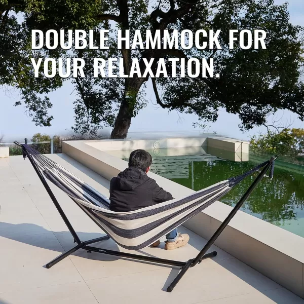 EchoSmile Double Hammock with Detachable Stand  Heavy Duty 2 Person Hammock  480 lbs Capacity  Adjustable Hooks  Durable Steel Frame for IndoorOutdoor Use  BlueBlue