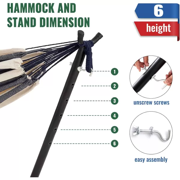 EchoSmile Double Hammock with Detachable Stand  Heavy Duty 2 Person Hammock  480 lbs Capacity  Adjustable Hooks  Durable Steel Frame for IndoorOutdoor Use  BlueBlue