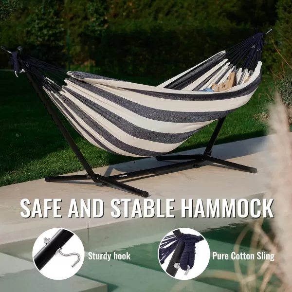 EchoSmile Double Hammock with Detachable Stand  Heavy Duty 2 Person Hammock  480 lbs Capacity  Adjustable Hooks  Durable Steel Frame for IndoorOutdoor Use  BlueBlue