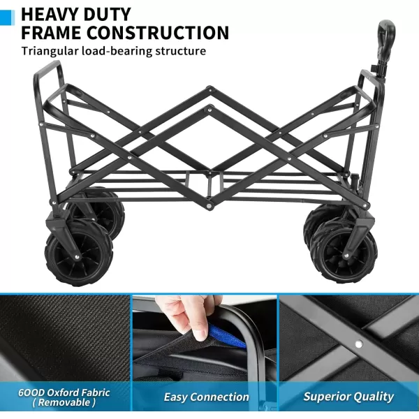 EchoSmile Heavy Duty 350 Lbs Capacity Collapsible Wagon Outdoor Folding Camping Beach Wagons Grocery Portable Utility Cart Adjustable Rolling Carts All Terrain Sports Wagon with Big WheelsBlackblue