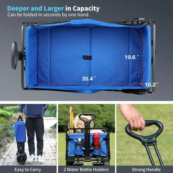 EchoSmile Heavy Duty 350 Lbs Capacity Collapsible Wagon Outdoor Folding Camping Beach Wagons Grocery Portable Utility Cart Adjustable Rolling Carts All Terrain Sports Wagon with Big WheelsBlue
