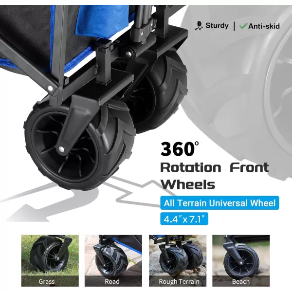 EchoSmile Heavy Duty 350 Lbs Capacity Collapsible Wagon Outdoor Folding Camping Beach Wagons Grocery Portable Utility Cart Adjustable Rolling Carts All Terrain Sports Wagon with Big WheelsBlackblue