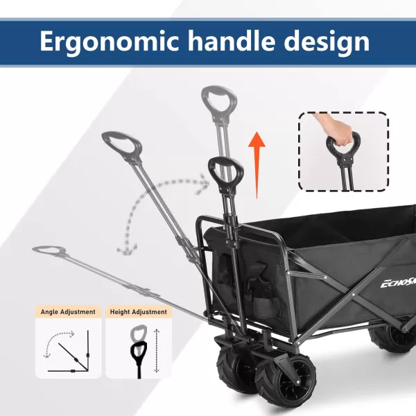 EchoSmile Heavy Duty 350 Lbs Capacity Collapsible Wagon Outdoor Folding Camping Beach Wagons Grocery Portable Utility Cart Adjustable Rolling Carts All Terrain Sports Wagon with Big WheelsBlack