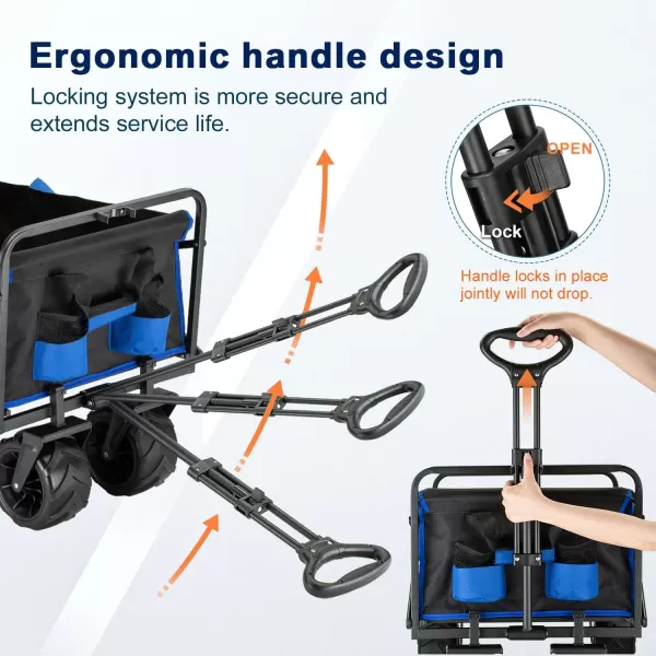 EchoSmile Heavy Duty 350 Lbs Capacity Collapsible Wagon Outdoor Folding Camping Beach Wagons Grocery Portable Utility Cart Adjustable Rolling Carts All Terrain Sports Wagon with Big WheelsBlackblue