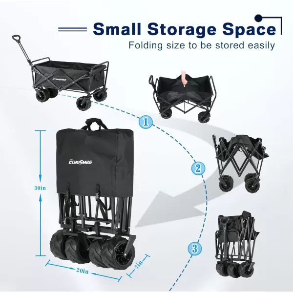 EchoSmile Heavy Duty 350 Lbs Capacity Collapsible Wagon Outdoor Folding Camping Beach Wagons Grocery Portable Utility Cart Adjustable Rolling Carts All Terrain Sports Wagon with Big WheelsBlack