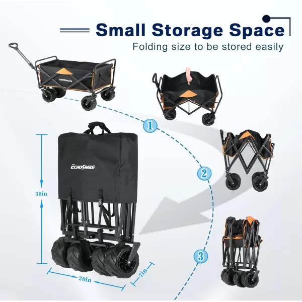 EchoSmile Heavy Duty 350 Lbs Capacity Collapsible Wagon Outdoor Folding Camping Beach Wagons Grocery Portable Utility Cart Adjustable Rolling Carts All Terrain Sports Wagon with Big WheelsBlackorange