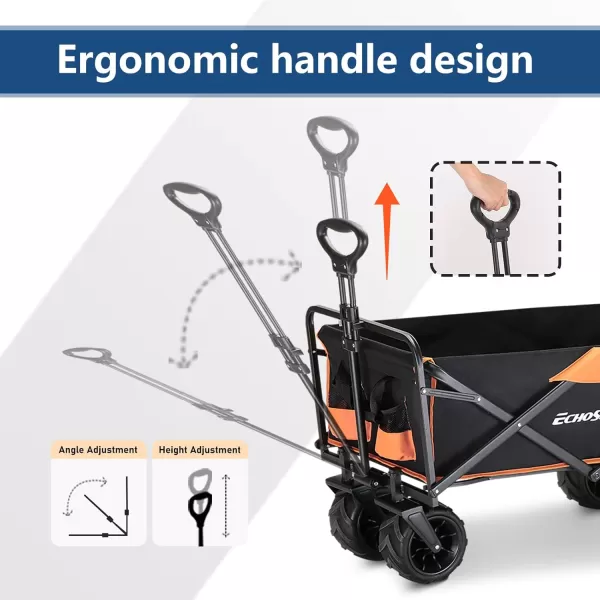 EchoSmile Heavy Duty 350 Lbs Capacity Collapsible Wagon Outdoor Folding Camping Beach Wagons Grocery Portable Utility Cart Adjustable Rolling Carts All Terrain Sports Wagon with Big WheelsBlackorange