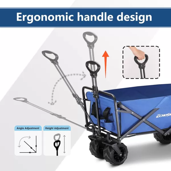 EchoSmile Heavy Duty 350 Lbs Capacity Collapsible Wagon Outdoor Folding Camping Beach Wagons Grocery Portable Utility Cart Adjustable Rolling Carts All Terrain Sports Wagon with Big WheelsBlue