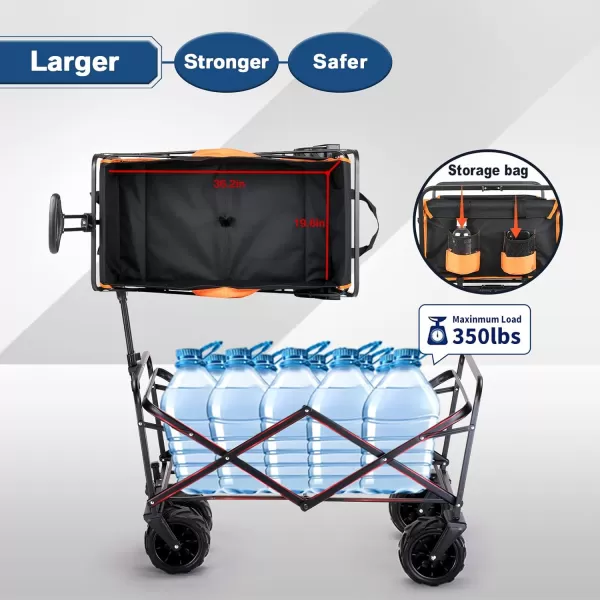 EchoSmile Heavy Duty 350 Lbs Capacity Collapsible Wagon Outdoor Folding Camping Beach Wagons Grocery Portable Utility Cart Adjustable Rolling Carts All Terrain Sports Wagon with Big WheelsBlackorange