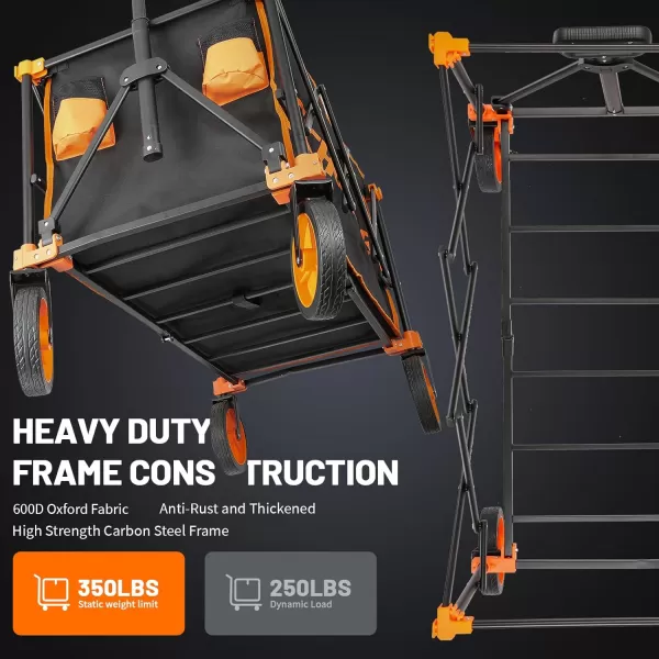 EchoSmile Heavy Duty 350 Lbs Capacity Collapsible Wagon Outdoor Folding Camping Grocery Portable Utility Cart Adjustable Rolling Carts All Terrain Sports Beach Wagon with Big Wheels BlackBlack  Orange