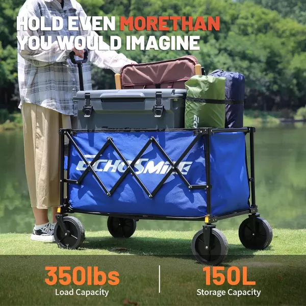 EchoSmile Heavy Duty 350 Lbs Capacity Collapsible Wagon Outdoor Folding Camping Grocery Portable Utility Cart Adjustable Rolling Carts All Terrain Sports Beach Wagon with Big Wheels BlackBlue