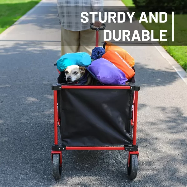 EchoSmile Heavy Duty 350 Lbs Capacity Collapsible Wagon Outdoor Folding Camping Grocery Portable Utility Cart Adjustable Rolling Carts All Terrain Sports Beach Wagon with Big Wheels BlackRed