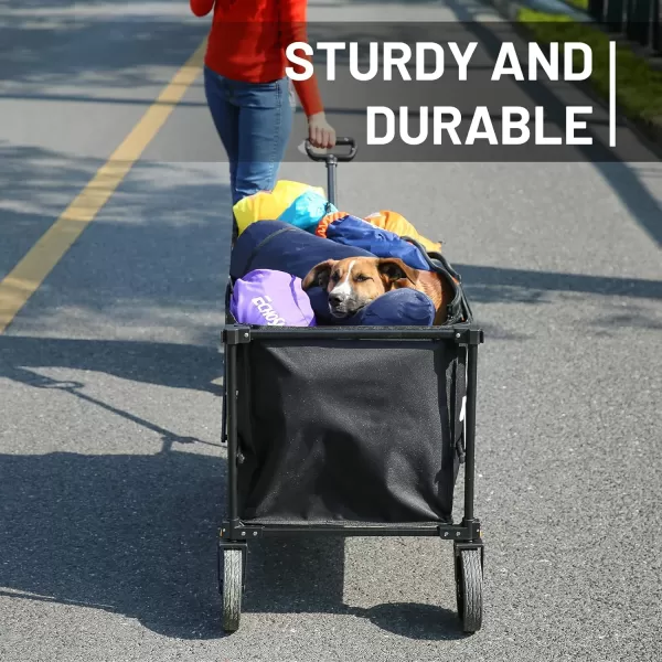 EchoSmile Heavy Duty 350 Lbs Capacity Collapsible Wagon Outdoor Folding Camping Grocery Portable Utility Cart Adjustable Rolling Carts All Terrain Sports Beach Wagon with Big Wheels BlackBlack