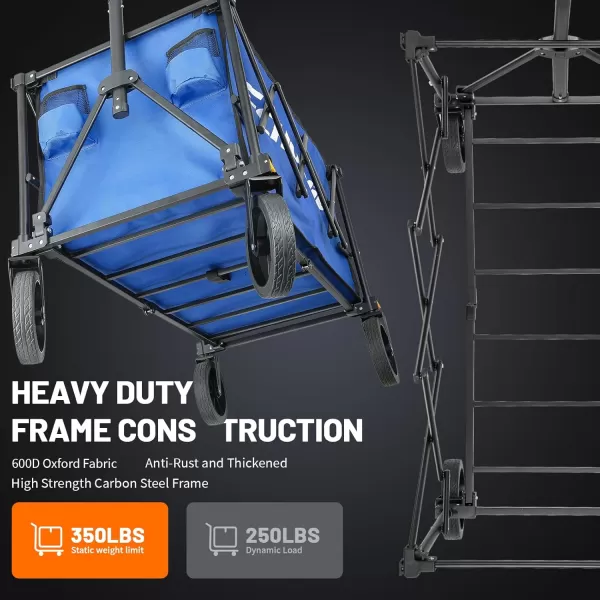EchoSmile Heavy Duty 350 Lbs Capacity Collapsible Wagon Outdoor Folding Camping Grocery Portable Utility Cart Adjustable Rolling Carts All Terrain Sports Beach Wagon with Big Wheels BlackBlue